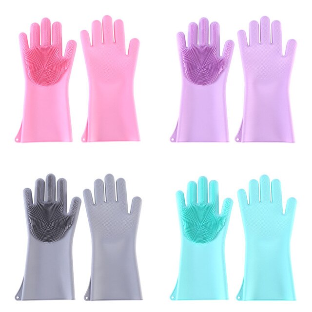 One Pair Dishwashing Cleaning Gloves Magic Silicone Rubber Dish Washing Glove For Household Scrubber Kitchen Clean Tool Scrub