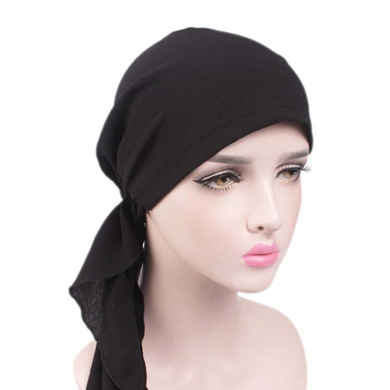 Pañuelo para la cabeza para mujeres musulmanas, Hijab, gorro de quimio, preatado turbante, Bandana, pañuelo para la pérdida de cabello, pañuelo para la cabeza, gorro elástico, Hijabs: 06 Black