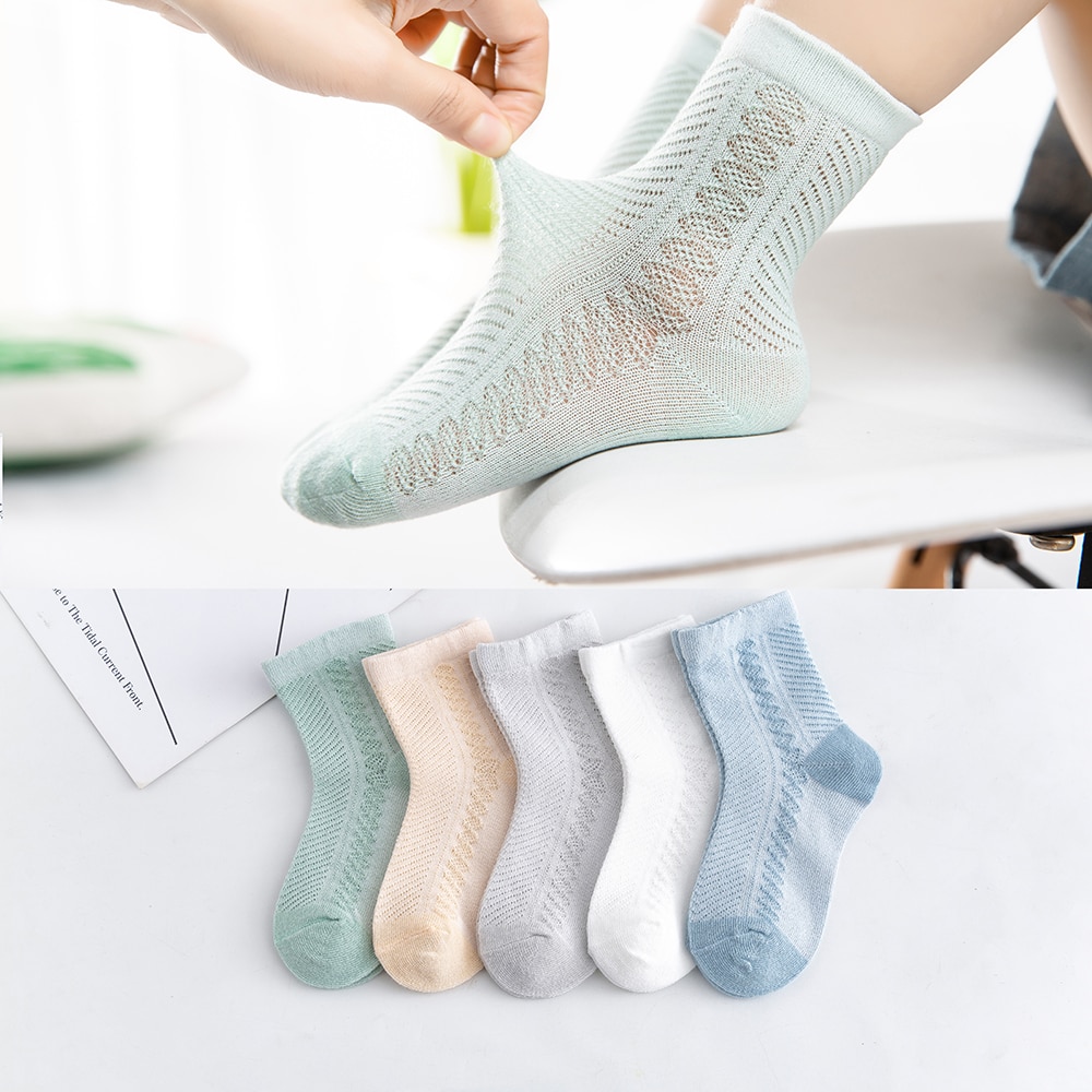 5Pairs/lot 0-12 Kids Socks Summer Cotton Jacquard Baby Socks Girls Mesh Cute Boy Toddler Socks Children Clothe Accessories