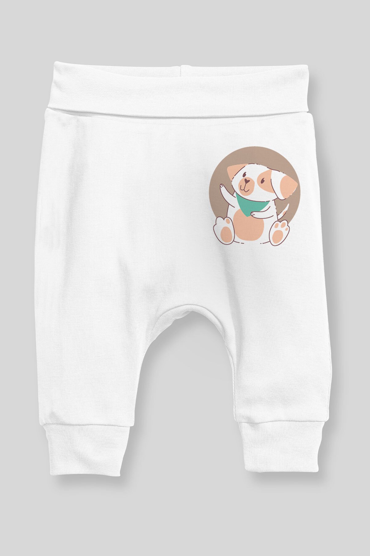 Angemiel Baby Sitting Flörlü Dog Baby Boy Harem Pants Pantalon White