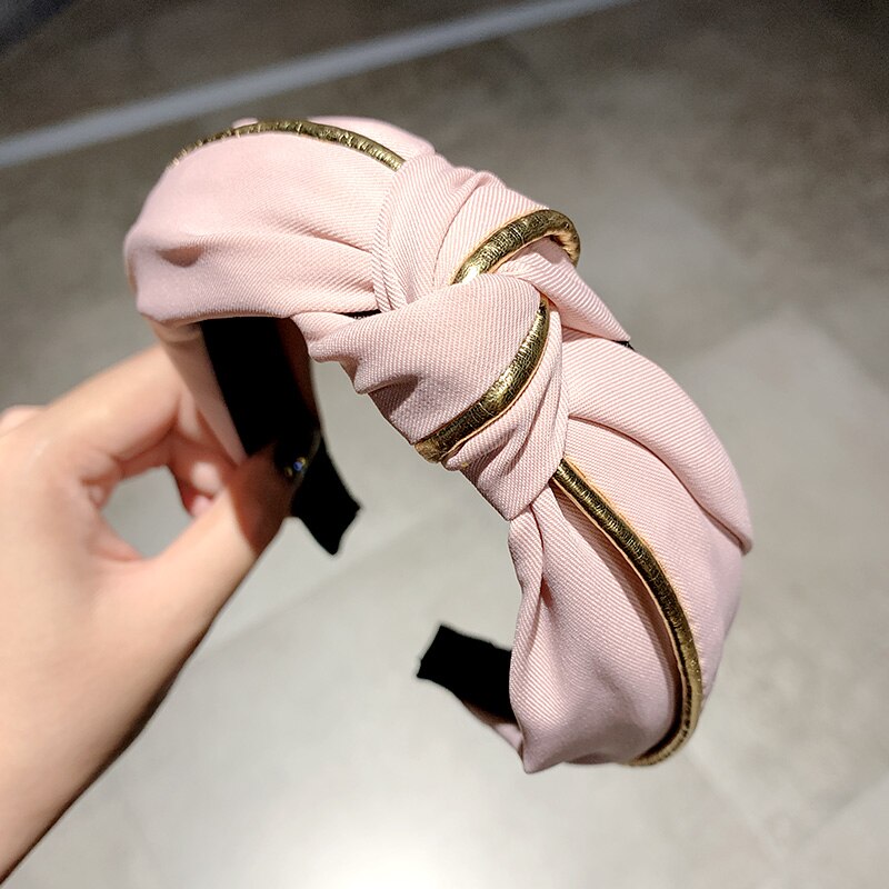Kvinnor guld linje knyta bomull hårband söt pannband hårhållare prydnad pannband dam håraccessoarer: Rosa