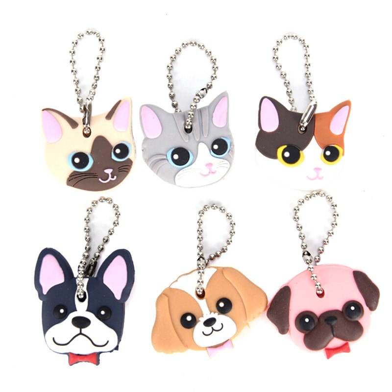 Silicone porte-clés capuchon couvre-tête porte-clés coque chat Hamster carlin chien animaux forme beau bijoux