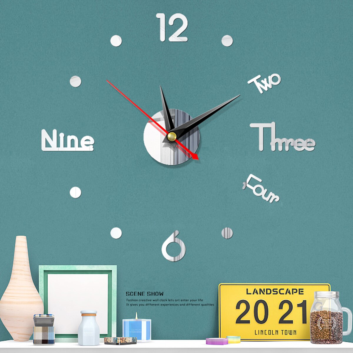 Mirror Sticker Clock Number Shape Wall Clock Posters Solid Color Living Dining Room Modren