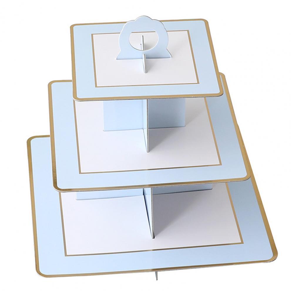 Attractive Cake Holder Stand Stylish Portable Dessert Stand Paper Three-layer Cake Stand for Cake Stand: Light Blue Stripe