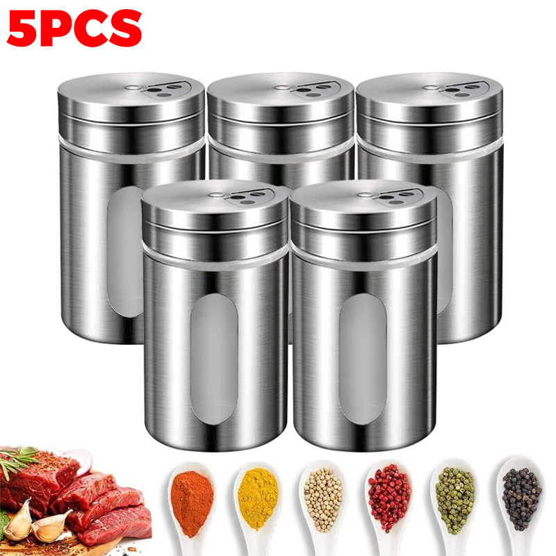 Tarro de condimentos multiusos, salero y azúcar de acero inoxidable con cubierta giratoria, contenedor de botella de especias y condimentos, utensilio de cocina: Amarillo claro