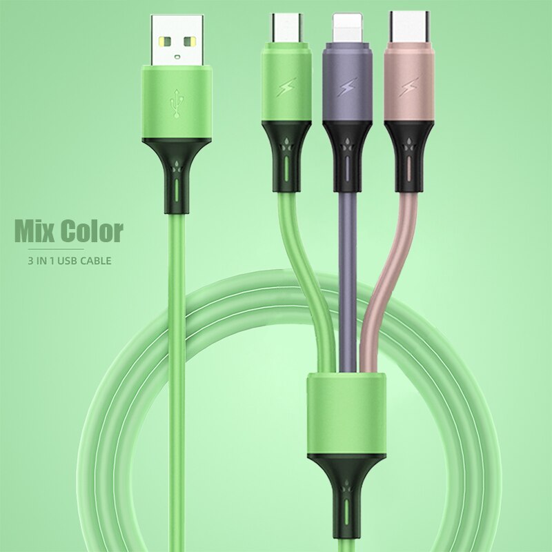 120cm 3 w 1 kabel ładujący USB dla iPhone 12 3A mikro USB typ C kabel 3w1 2w1 przenośny kabel ładujący dla iPhone X Samsung S9: mieszać kolor