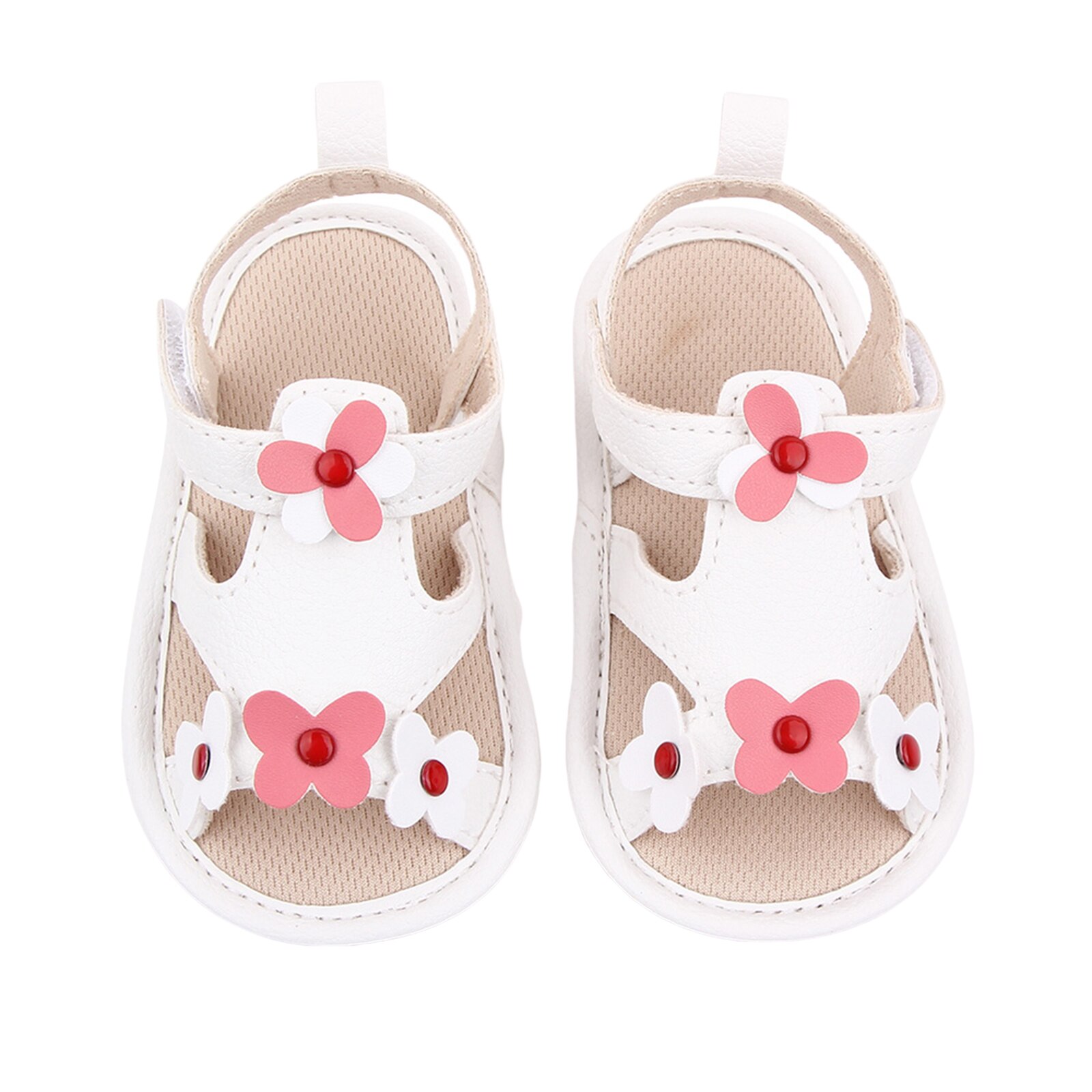 Baby Anti-Slip Platte Schoenen, Bloem Patroon Zachte Zool Sandalen Voor Baby Meisjes, wit/Zwart/Roze: WHITE / 0-6 Months