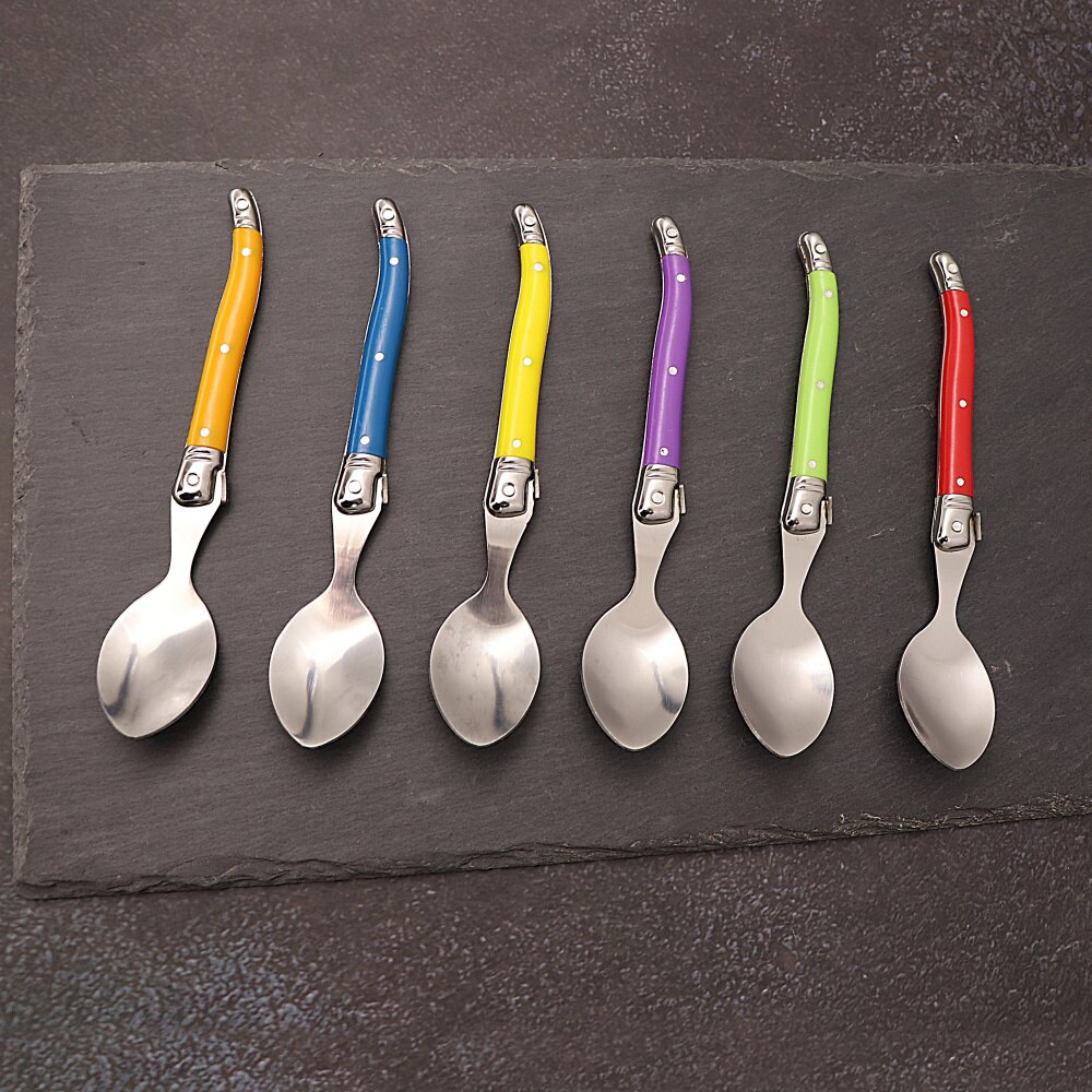 6pcs Stainless Steel Laguiole Coffee Spoons Set Plastic Handle Spoon Set for Tea Tableware Colorful Small Spoon
