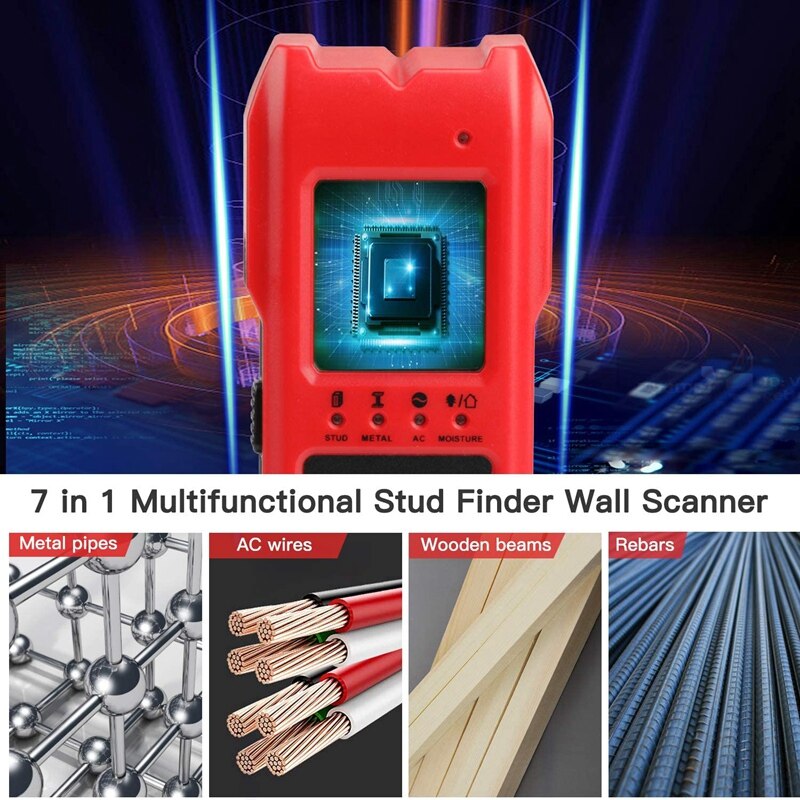 7 in 1 lcd-scherm stud finder sensor wanddetector voor hout metalen studs wisselstroomdraad vocht temperatuur detectie