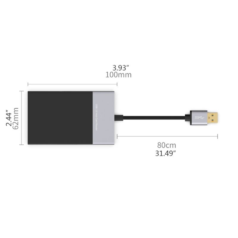 Lector de tarjetas de memoria de alta velocidad 6 en 1 USB 3,0 adaptador de concentrador de 2 puertos de aleación de aluminio lector de cable de PVC para XQD/CF/SD/TF