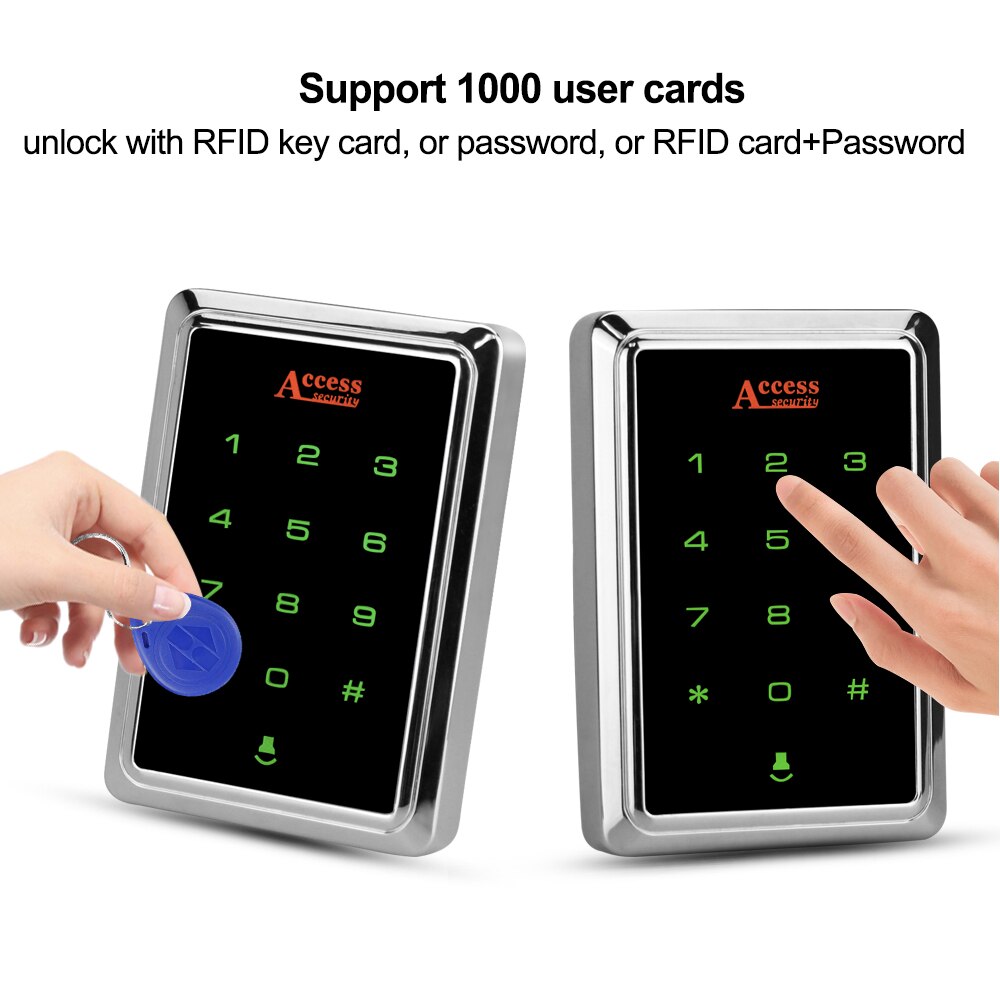 125KHz IP65 Waterproof RFID Keyboard Access Control Keypad Outdoor Touch Metal Case with 10pcs EM4100 Keyfobs for Lock System