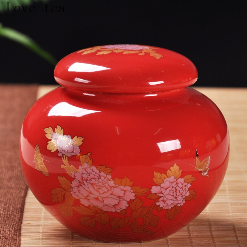 Chinese style tea caddy ceramic sealed pot household small storage tank empty box exquisite ceramic moisture-proof tea set box