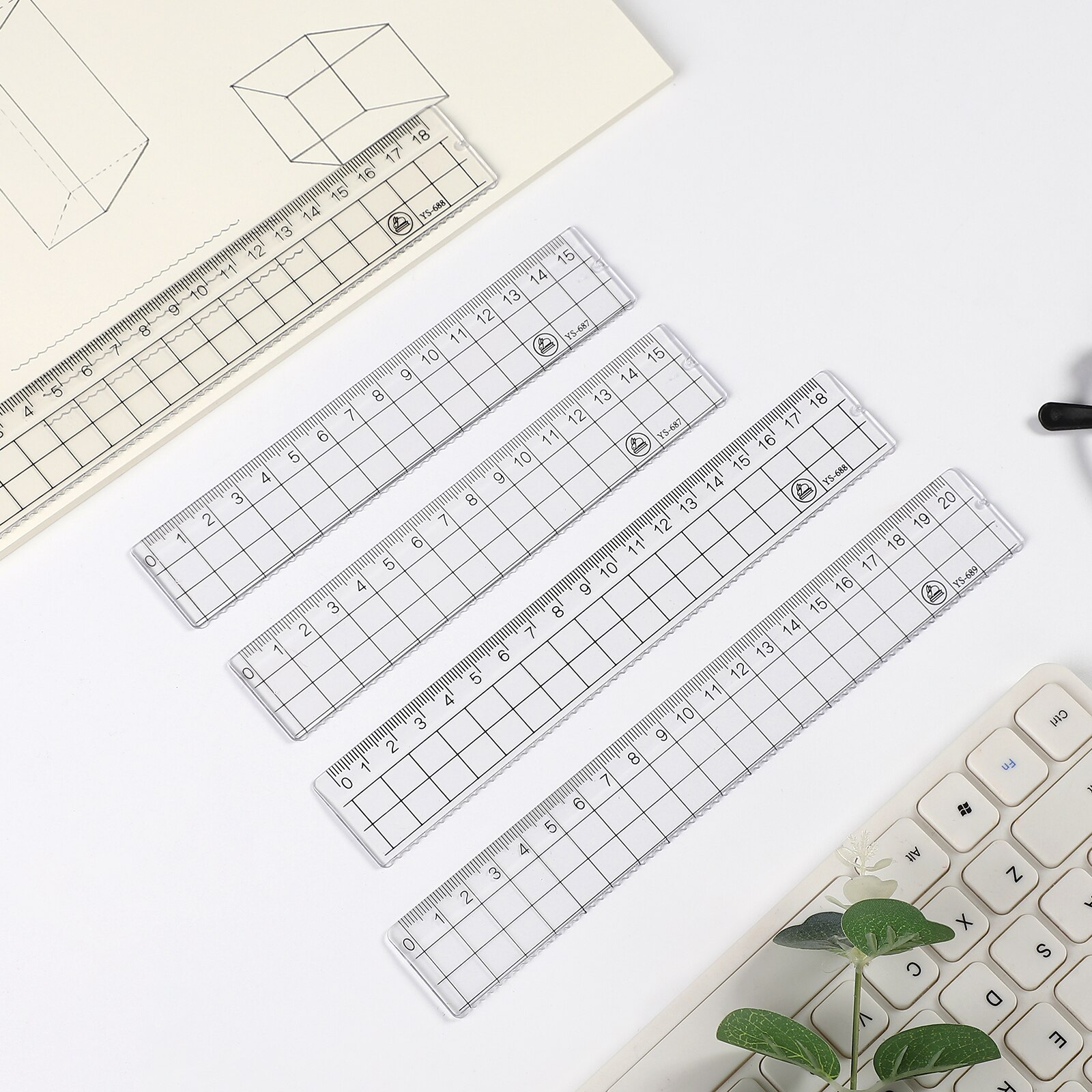 JIANWU 2pcs 15/18/20cm Acrylic Transparent Straight Ruler Metric Yardstick Cutting Ruler Measuring Tool School Drafting Supplies