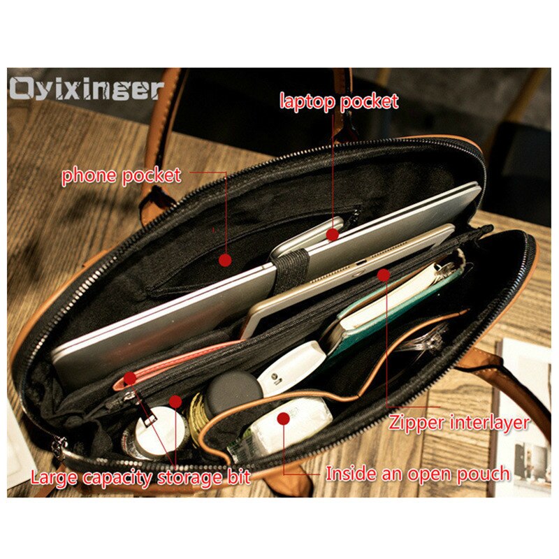 Women Briefcase Laptop Bag For Macbook Air Leather Handbag Ladies Totes 13.3 14 Inch Shoulder Office Bags For Matebook Asus Acer