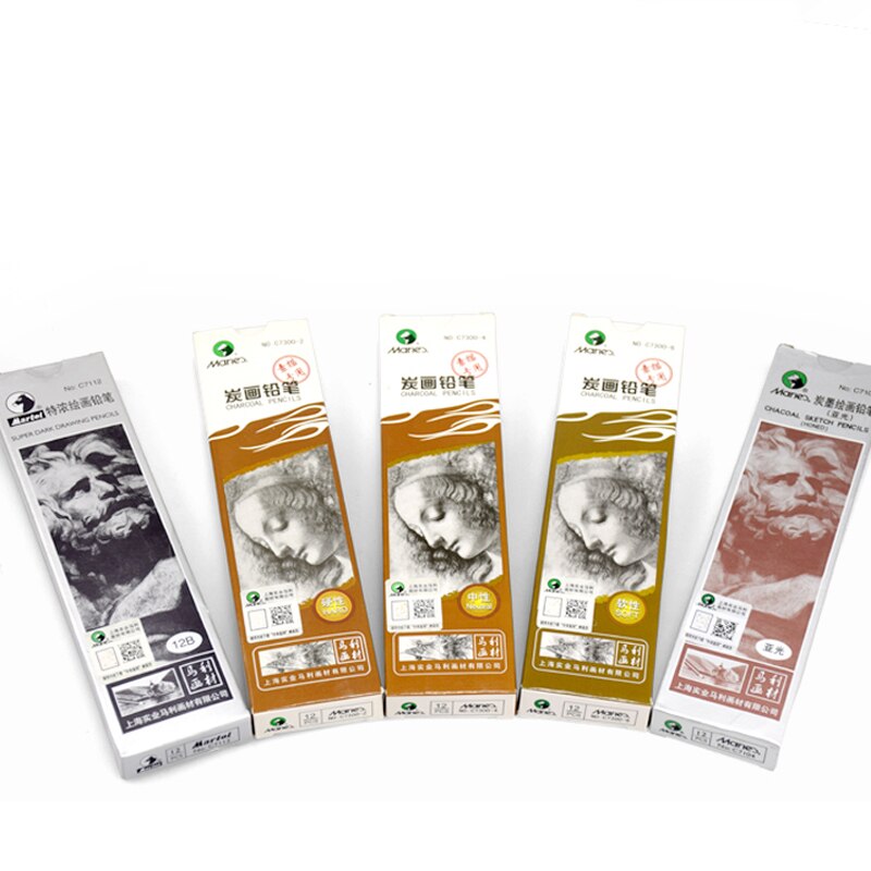 Maries 12 stks/doos Lood Zachte/Neutraal/Hard Houtskool Zwart Sketch Art Tekening Potlood Nontoxic Potlood Kunst Levert