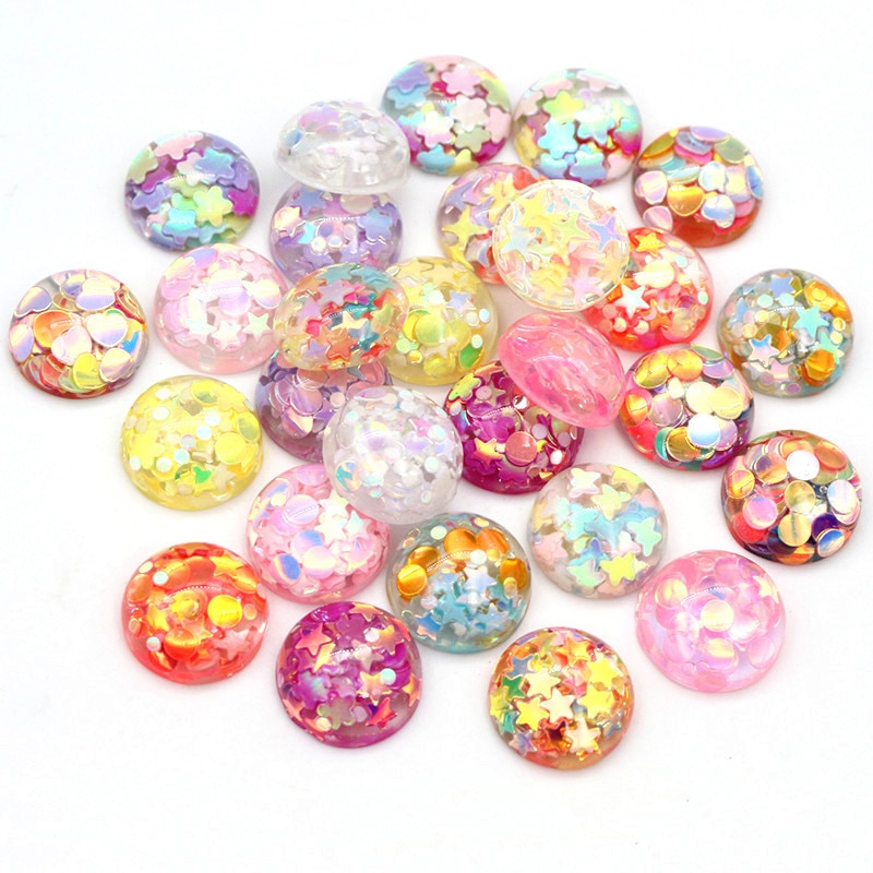 40pcs 12mm Mischfarben Star Round Moon Style Harz Cabochon mit flachem Rücken für Armband Ohrringe Zubehör