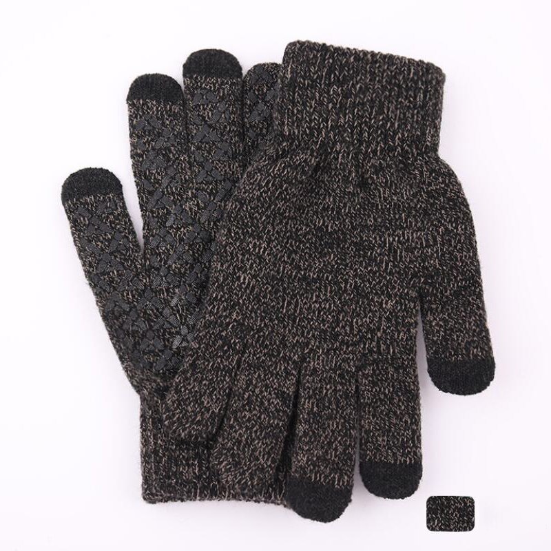 Winter Men Knitted Gloves Touch Screen Male Mitten Thicken Warm Solid Men Business Gloves Autumn: Dark Grey