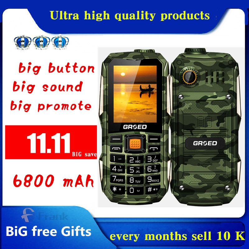 Russian Unlocked , Arabic Spanish 6800mAh Dual SIM Card Tachograph power bank Rugged shockproof mobile phone P295