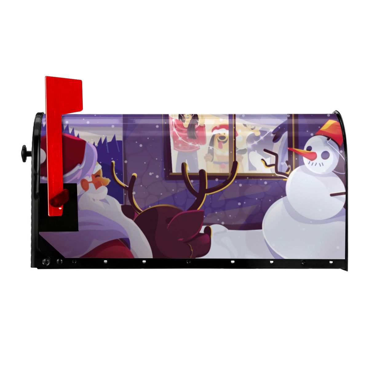 Encounter Of Santa Claus And Snowman Mailbox Cover Happy Year Mailbox Wraps Magnetic Post Box Cover for Garden Yard: 25.5x21 in