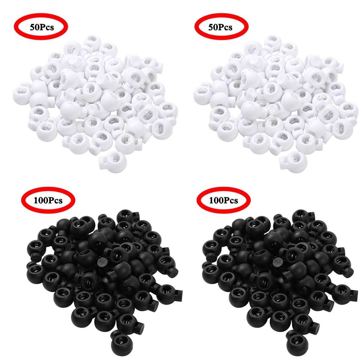 US STOCK Cord Lock Toggle Clip Stopper Plastic Black For Bags/Garments Single Hole Cord Lock Elastic Sliding Fastener 50/100Pcs