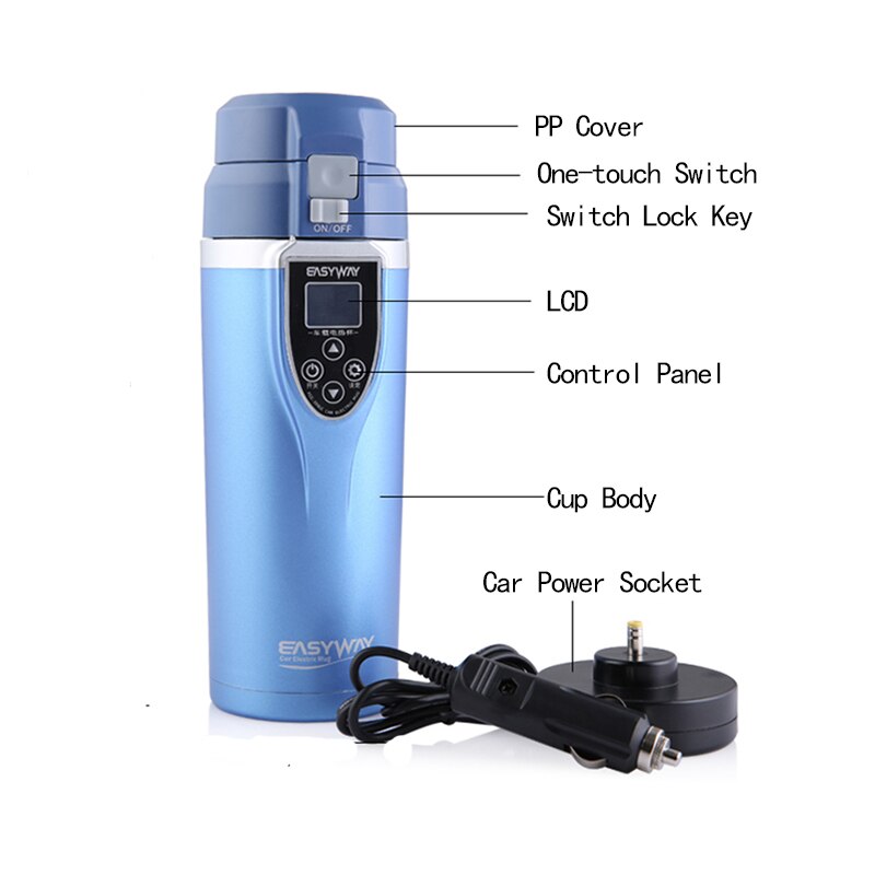 EASYWAY 12 V 24 V coche calentador taza mejor 350 mL ABS Acero inoxidable coche calefacción eléctrica taza de agua café té