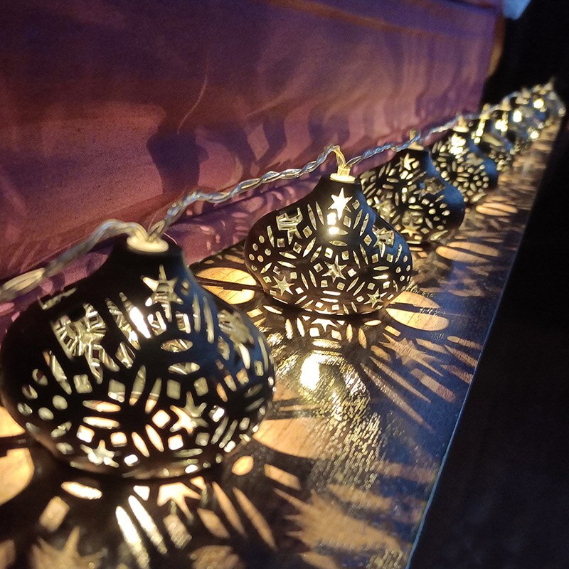 Muslim Iron Gold Leaves String Lights 10 Led Wedding Christmas Birthday Room Courtyard Decorative LED Light Party Lights