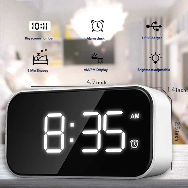 Digital Alarm Clock Full LED Mirror Screen 5-inch Digital Touch Alarm Ultra-large Volume Alarm Clock Easy To Use