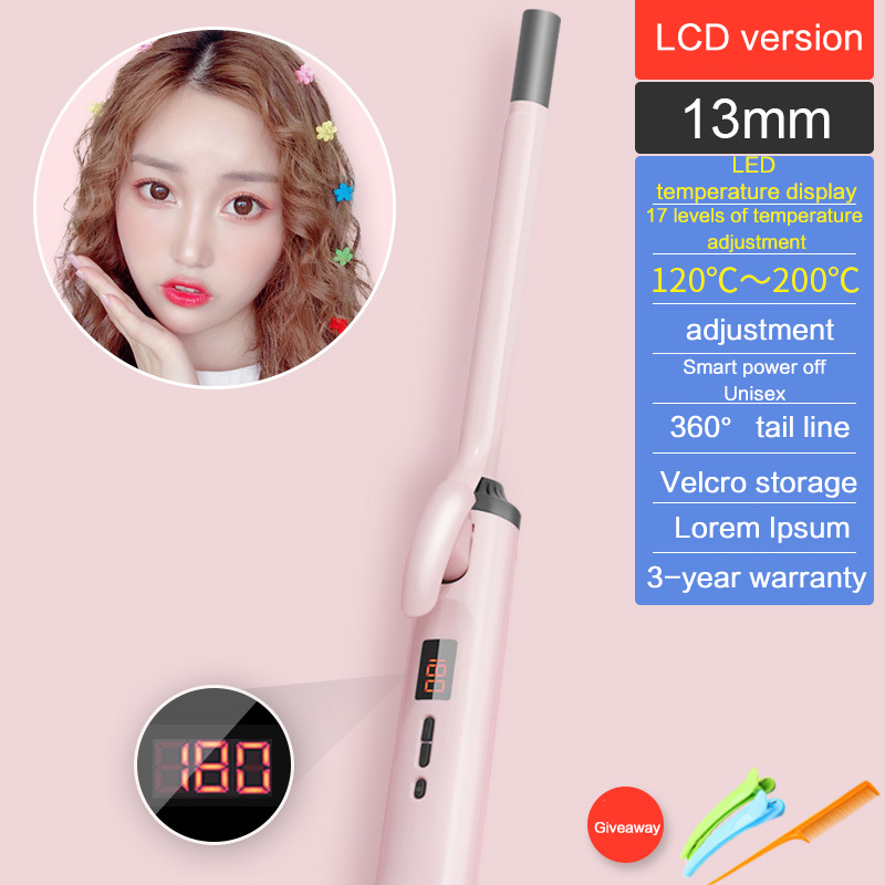 Portable Curling Iron Automatic Curling Iron Electric Ceramic Heating Liquid Crystal Display Rotating Wave Styler Curling Iron: LCD model 13mm / US
