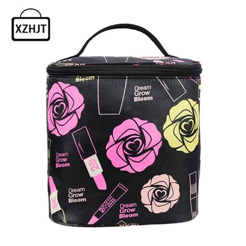 Moda feminina rosas floral saco de cosméticos grande viagem senhora maquiagem saco de higiene pessoal organizador maquiagem casos trousse maquillage