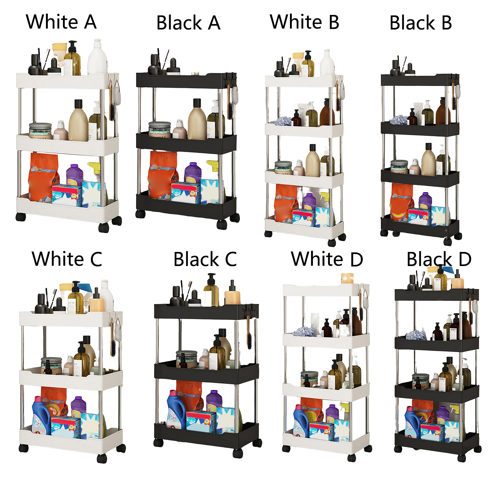 Convenient Storage Cart Strong Load-bearing Storage Shelf 3/4-Tier Organize Slide Out Rolling Rack with Wheels