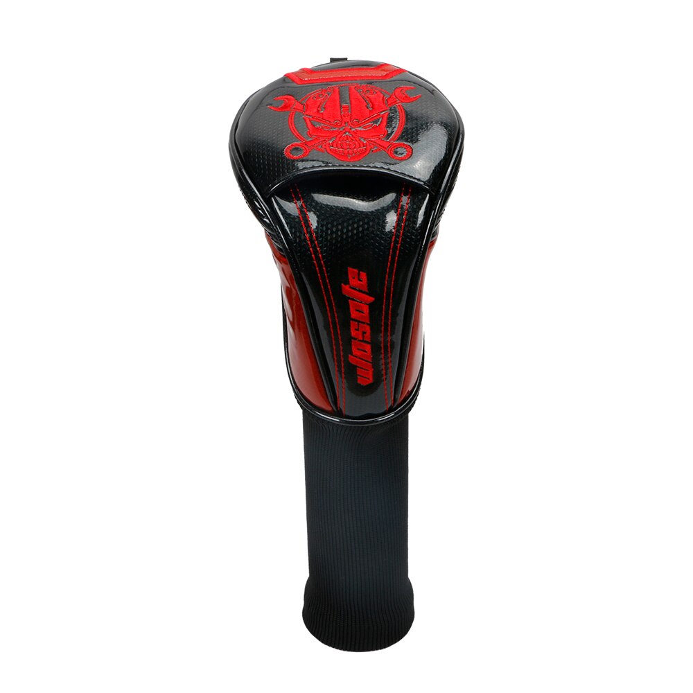 Golf Club Headcovers 1# Driver 3# 5# Wood # Hybrid Cover PU Leather with red Skull embroidery Head Covers: 5 wood