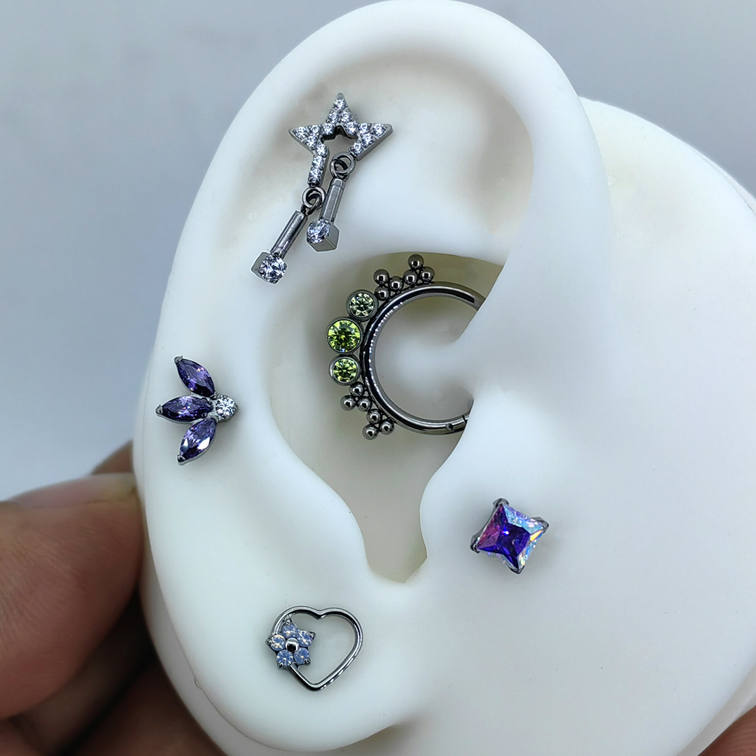Mdnen  g23 titan invändigt gängade nässtift för män kvinnor tragus brosk örhängen hjärtblomma ring piercing toppar