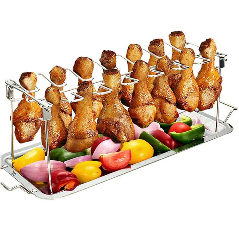 Antiaanbak ribrek barbecue standaard barbecue braadrek roestvrij staal grill barbecue kip rundvlees ribbenrek grillmand