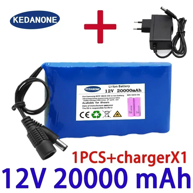 3S2P 100000mAh 12V 18650 battery monitoring Portable large capacity lithium-ion battery BMS LED lights+charger: Blue