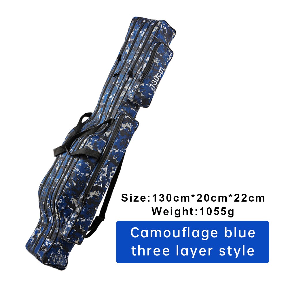 bags tackle bag Canvas Foldable Fishing Rod Reel Fishing Tackle 2/3 Layers: 3 Layer 130cm Blue