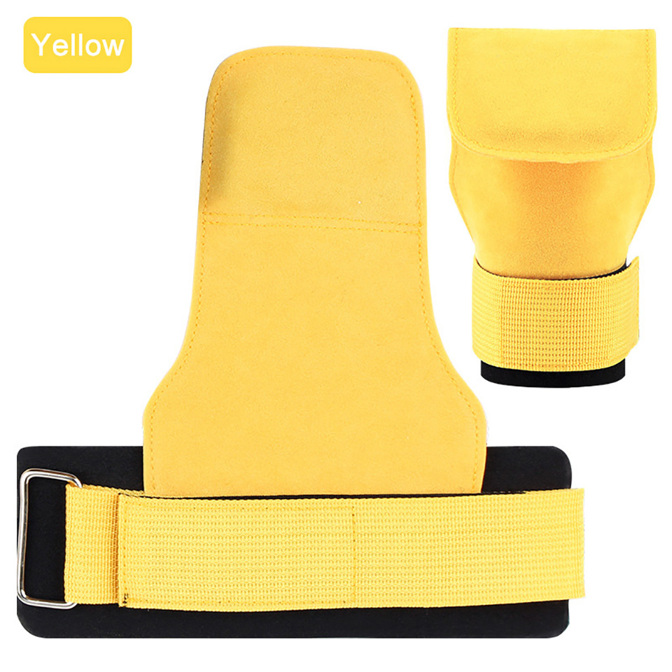 1Pcs Koeienhuid Gym Handschoenen Anti-Slip Gewicht Power Riem Lifting Pads Deadlift Riem Workout Crossfit Fitness Handschoenen Palm bescherming: Paars