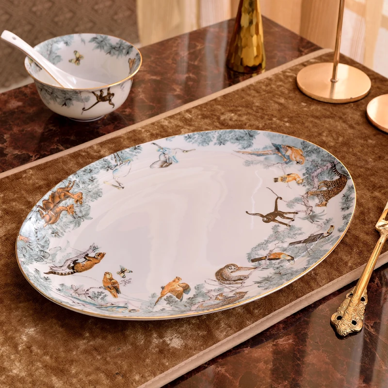 Juegos de platos de cocina, juego de tazas, cuenco, cuchara, platos de cena, taza, plato de postre, juegos de platos y platos de animales del bosque lluvioso