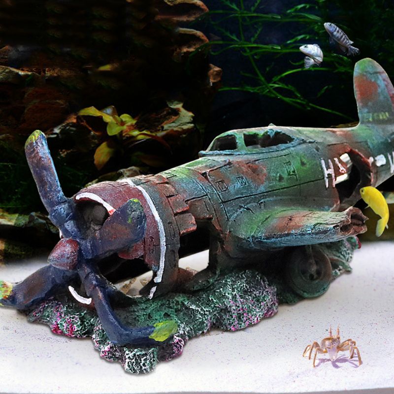Akvarium krigsfly fisketank dekoration harpiks håndværk vragdele skjul hule til fisk rejer jager ornamenter udskåret