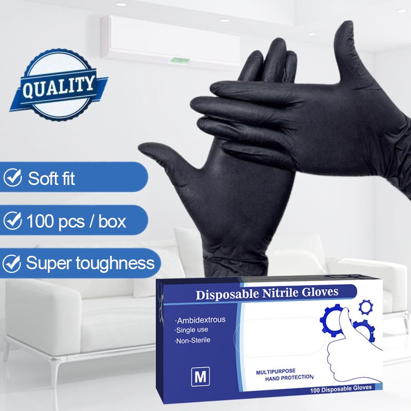 100 Stuks Wegwerp Nitril Handschoenen Werk Handschoen Voedsel Prep Koken Handschoenen/Keuken Voedsel Waterdichte Service Schoonmaak Handschoenen Zwart