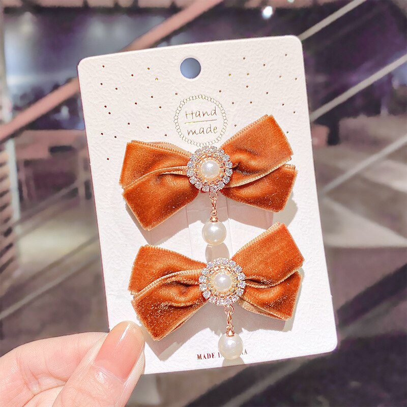 Coreano veludo arco hairpins crianças tecido borla pérola grampos de cabelo artesanal moda jóias headpiece acessórios para o cabelo das meninas: 8