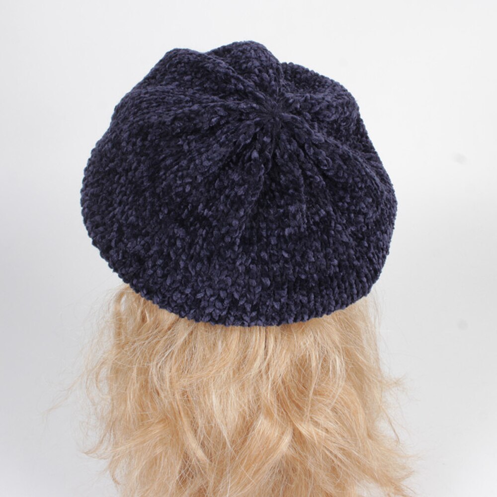 Women Chenille Berets Autumn Winter Warm Female Cap Sweet Painter Hats Eleghant Ladies Berets Hats Solid Color Cap: Navy