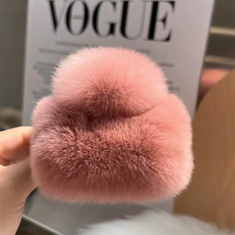 DuoShang automne et hiver loutre fourrure de lapin griffe de cheveux grand carré en peluche pinces à cheveux doux crabe pinces à cheveux femmes accessoires de cheveux: GRIS