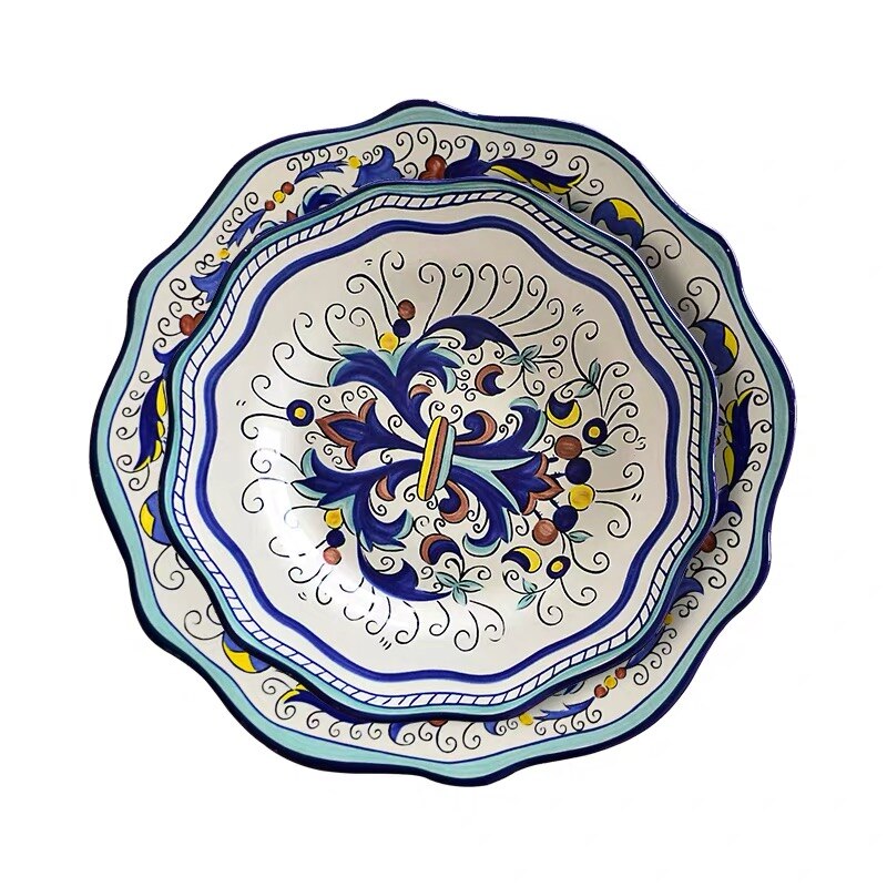 Vajilla de cerámica de estilo étnico, decoración Bohemia para el hogar, postre europeo Irregular, platos de fruta, ensaladas grandes, carne, navidad: Set B