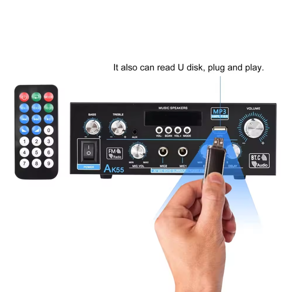 Wzmacniacz cyfrowy HiFi AK55 Kanał 2.0 Bluetooth Surround Sound Moc Maksymalna 90Wx2 Głośnik do Domu Samochodu BT 5.0 Audio AMP
