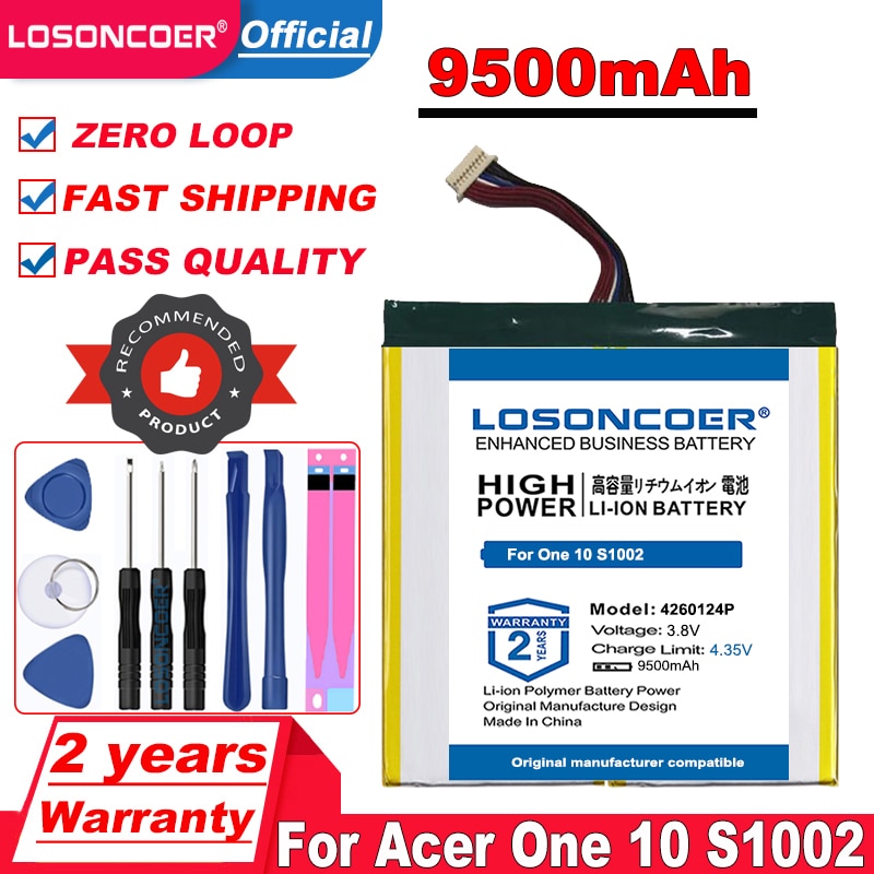 LOSONCOER superiore di Marca 100% del Nuovo 9500mAh 4260124P Batteria per Acer uno 10 S1002 Del computer Portatile tavoletta PC in magazzino