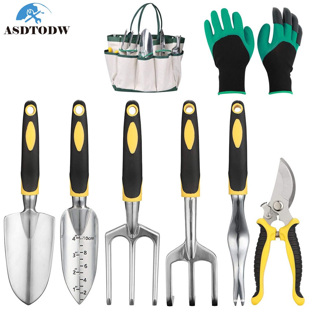 6pcs Aluminum Manual Garden Tools Set Soft Rubber Non-slip Handle Pruning Shears Trowels Transplant Cultivator Garden Hand Tools