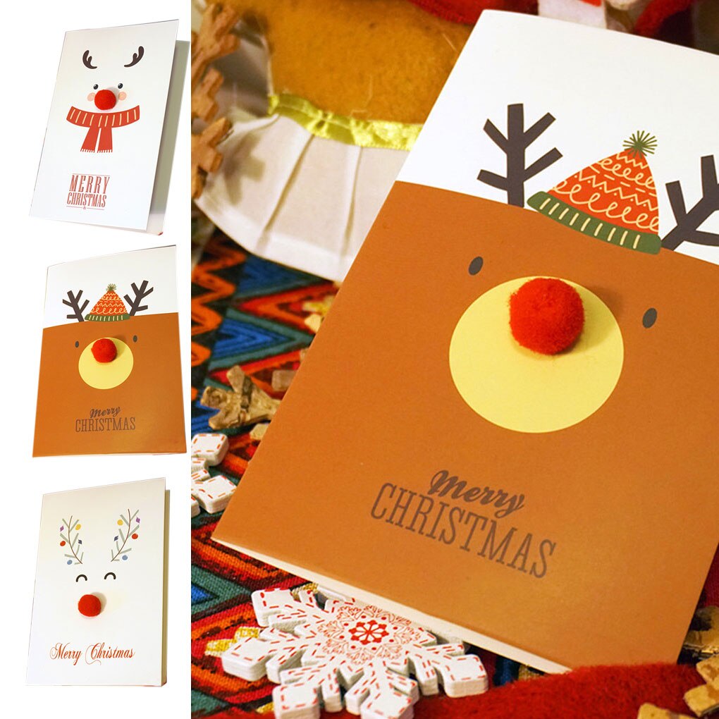 Unique Merry Xmas 3D Cartoon Animal Card Happy Year Christmas Card Postcard Children Cards