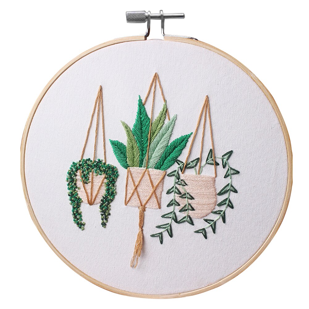 Cross Stitch Embroidery Starter Kit Craft Tool Sewing Stamped DIY With Needles Home Decoration Plants Pattern Art Needlework: B