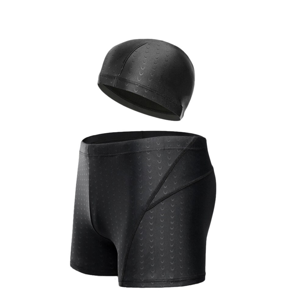Erwachsene Männer Große Größe Wasserdichte Schwimmen Kostüm Hohe Elastische Badehose und Schwimmen Kappe einstellen (Schwarz, Größe)