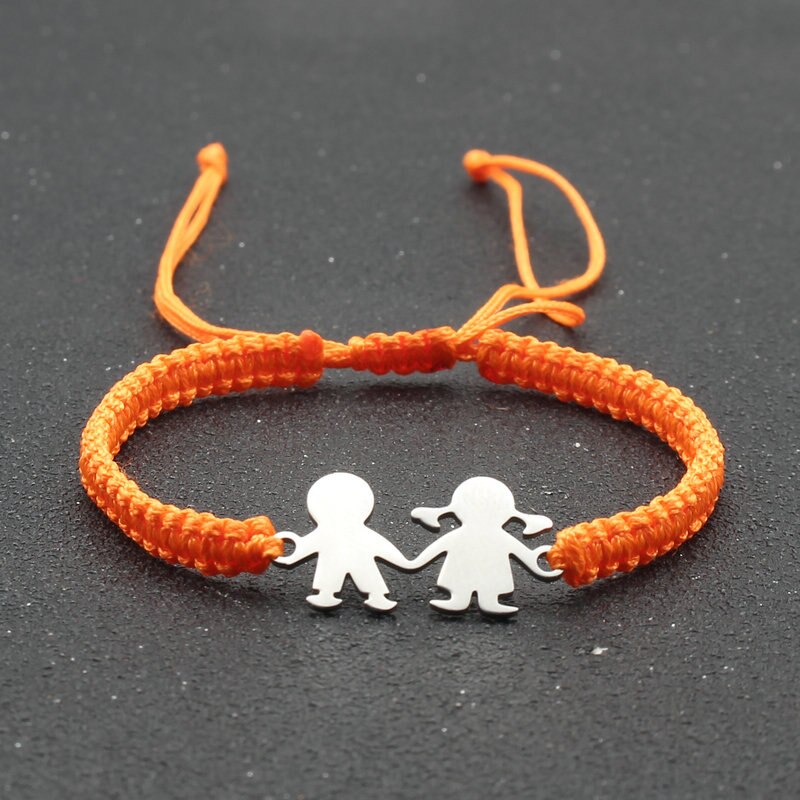 Leuke Familie Stijl Roestvrij Staal Jongen Meisje Bedelarmband Lucky String Handgemaakte Braid Verstelbare Armbanden Voor Vrouwen Mannen Stellen: Orange
